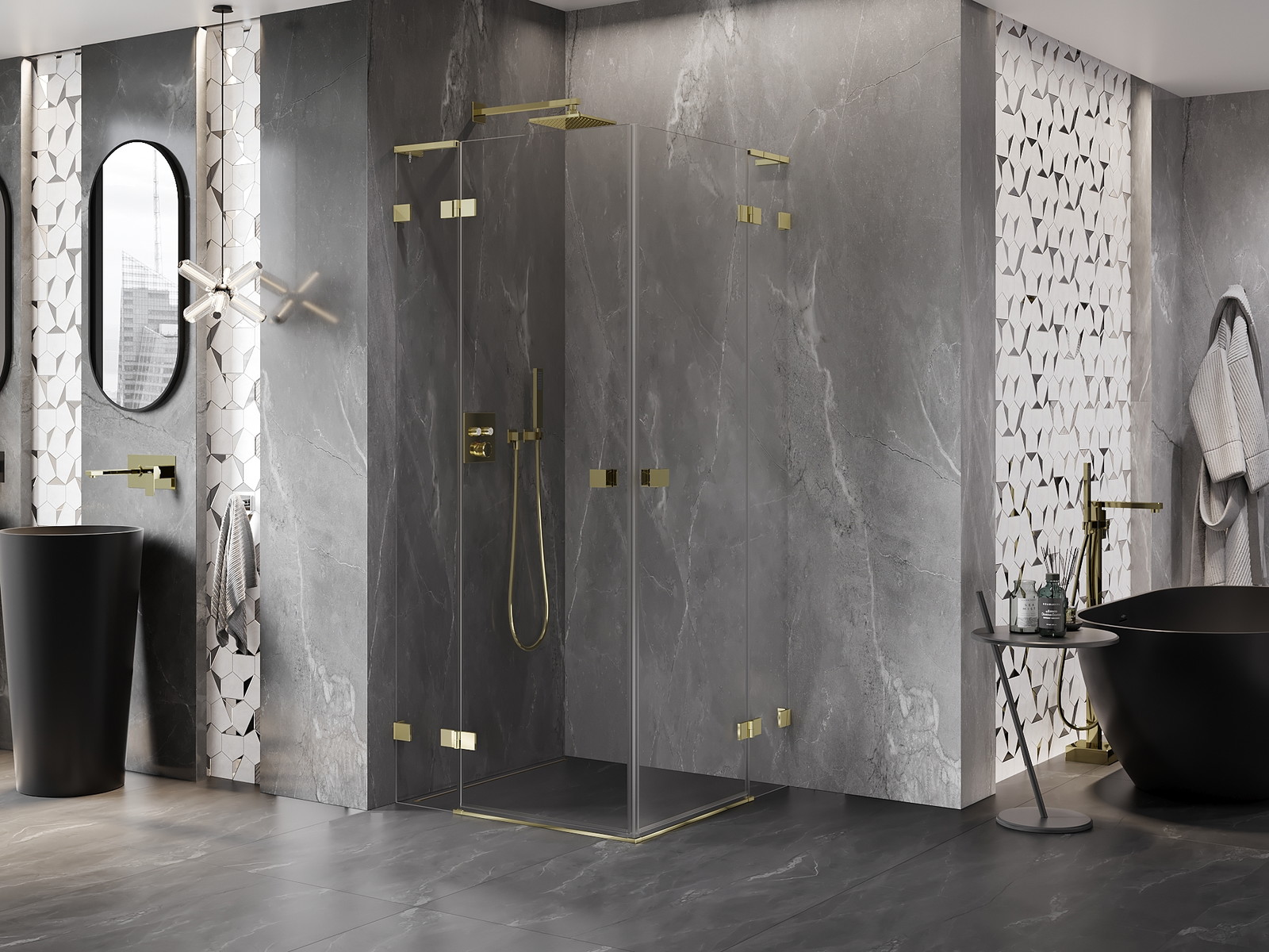 Mexen Lunar L Duo hinged shower cabin 100 x 100 cm, transparent, gold - 834L-100L-100P-50-00